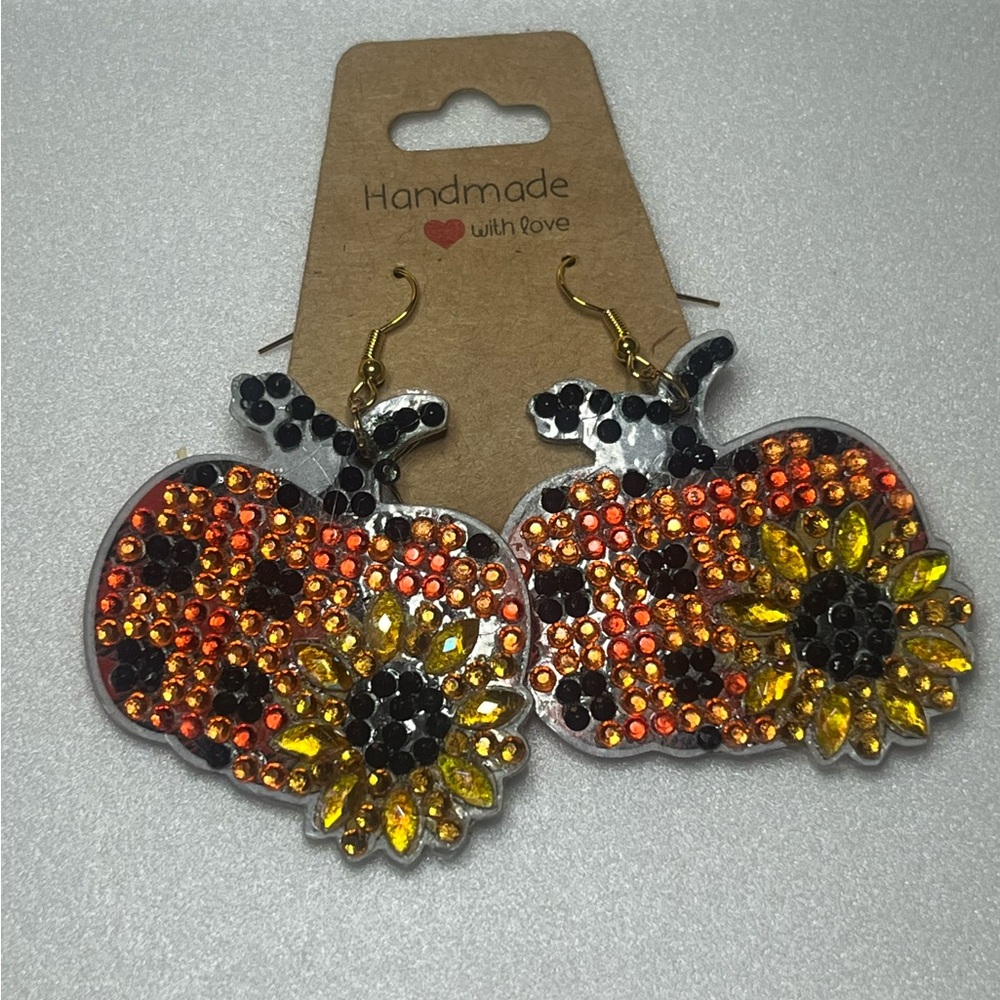 Handmade rhinestone pumpkin earrings